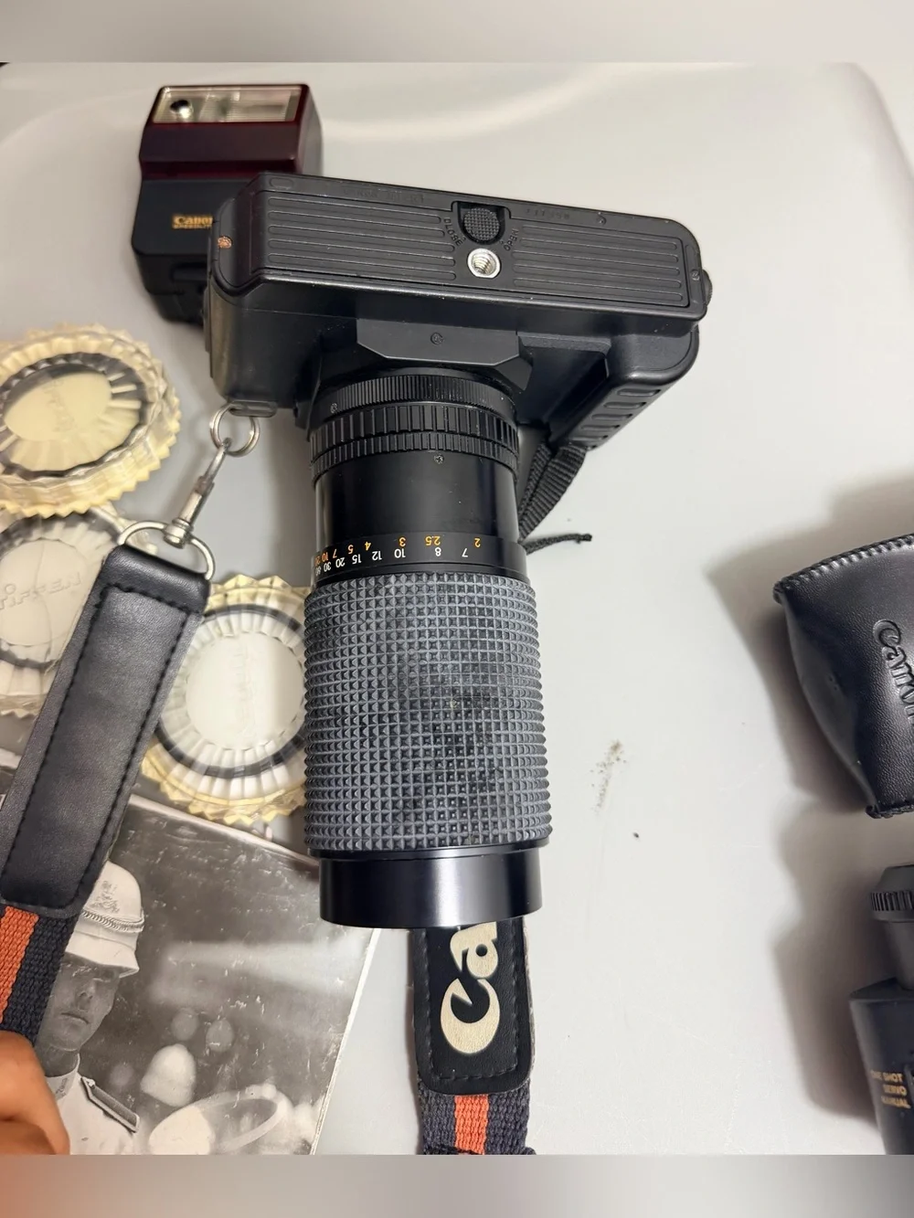 Vintage Canon T80 With a 244T Speedlite Flash Unit Zoom Lens AC 35-70*Read*